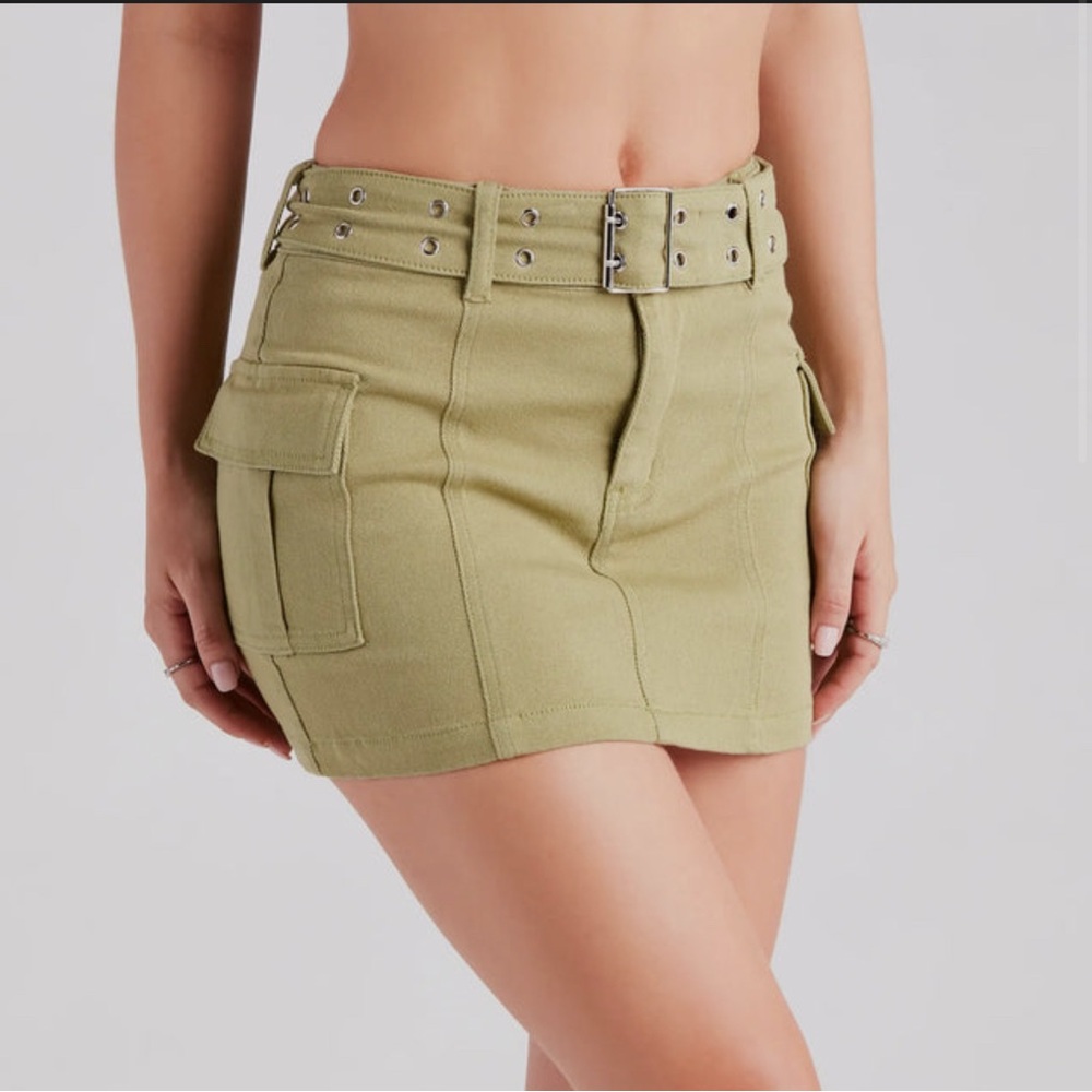Windsor Olive Green Mini Skirt with Belt